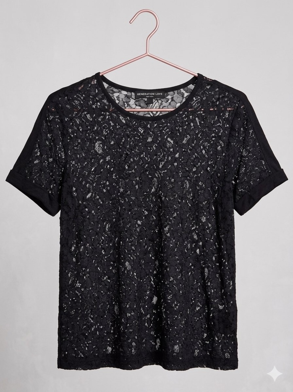 Generation Love Black Lace Short-Sleeve Top/ open back style/ L / Ptp-20”